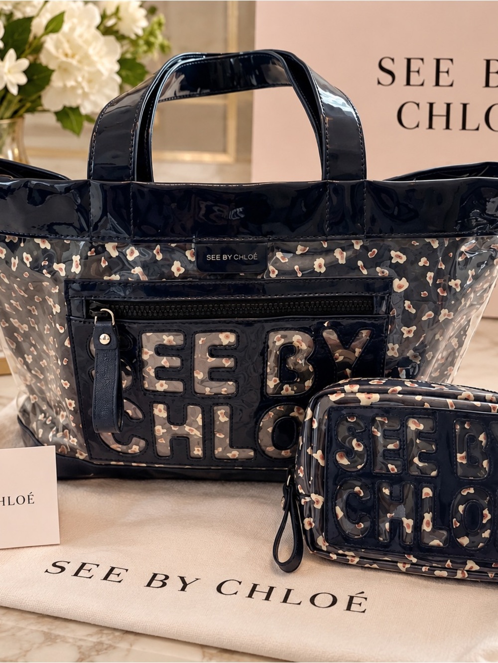 See by Chloé Transparent Tote with Removable Insert & Matching Pouch